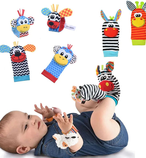 Cartoon Plush Socks Wrist Strap Rattles